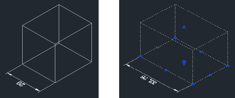 Изменение размера при изменении формы трехмерного тела  с помощью ручек управления