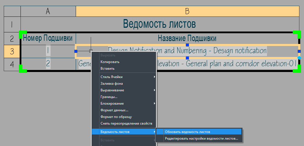 Функции обновления и редактирования для ведомости листов